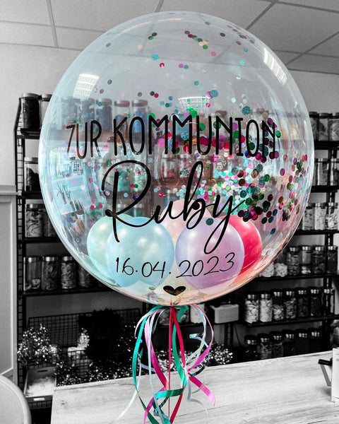 Personalisierter Bubble Ballon clear | gefüllt mit Konfetti & Ballons | ca. 60cm Durchmesser