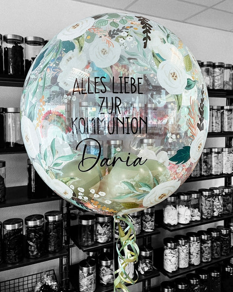 Personalisierter Bubble Ballon floral | gefüllt mit Ballons | ca. 60cm Durchmesser