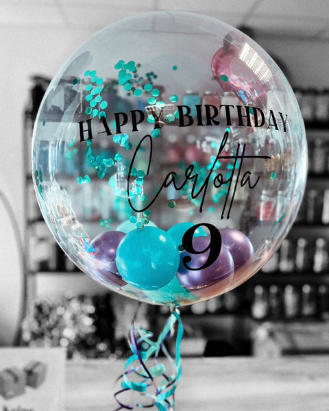 Personalisierter Bubble Ballon clear | gefüllt mit Konfetti & Ballons | ca. 60cm Durchmesser