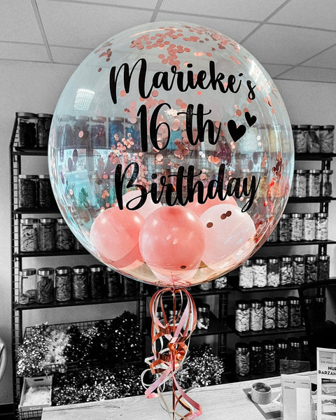Personalisierter Bubble Ballon clear | gefüllt mit Konfetti & Ballons | ca. 60cm Durchmesser