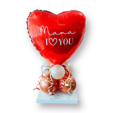 Ballongestell individuell personalisierbar | rotes Folienherz | Latexballons in chrom copper & pearl peach