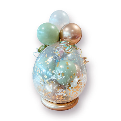 Geschenkballon zum Geburtstag | Happy Birthday | ca. 55cm | in chrom gold, eukalyptus & sand