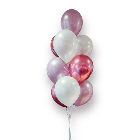 Ballontraube aus 10 Latexballons in chrom mauve, pearl lavender & pearl weiß
