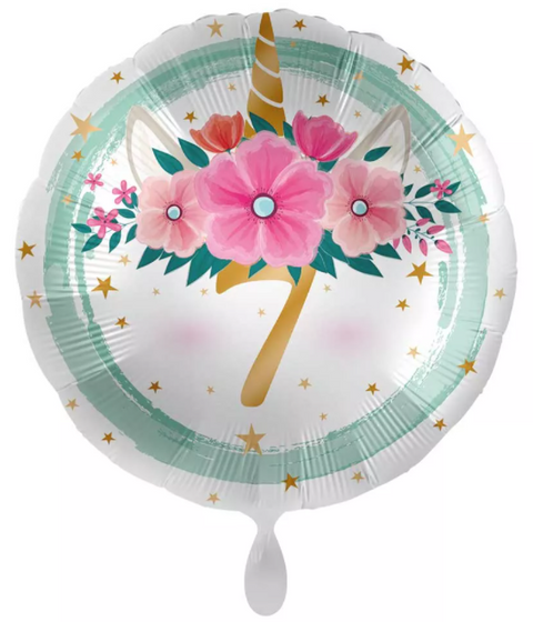Folienballon zum Geburtstag | Zahl 1-10 | Einhorn | rund | 45cm | inkl. Heliumfüllung