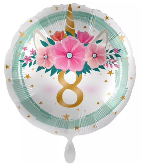 Folienballon zum Geburtstag | Zahl 1-10 | Einhorn | rund | 45cm | inkl. Heliumfüllung