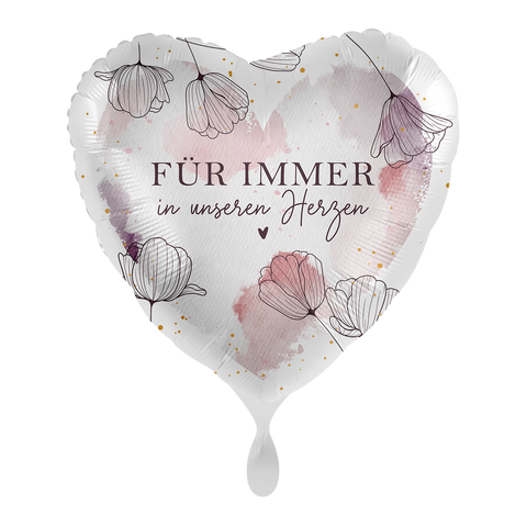 Folienballon Trauer | Für immer in unseren Herzen | ca. 45cm | inkl. Heliumfüllung