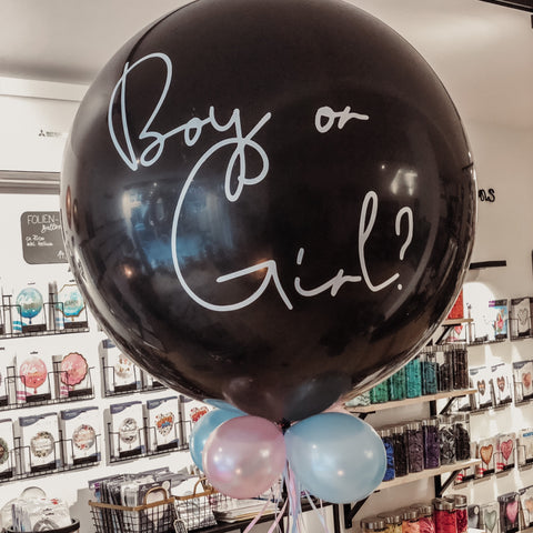 Gender Reveal Ballon zur Geschlechtsverkündung 1m Durchmesser inkl. Heliumfüllung und Beschwerer
