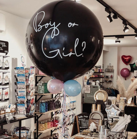 Gender Reveal Ballon zur Geschlechtsverkündung 1m Durchmesser inkl. Heliumfüllung und Beschwerer