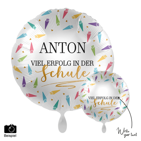 Folienballon Einschulung personalisierbar | Name + Viel Erfolg in der Schule | ca. 45cm Durchmesser