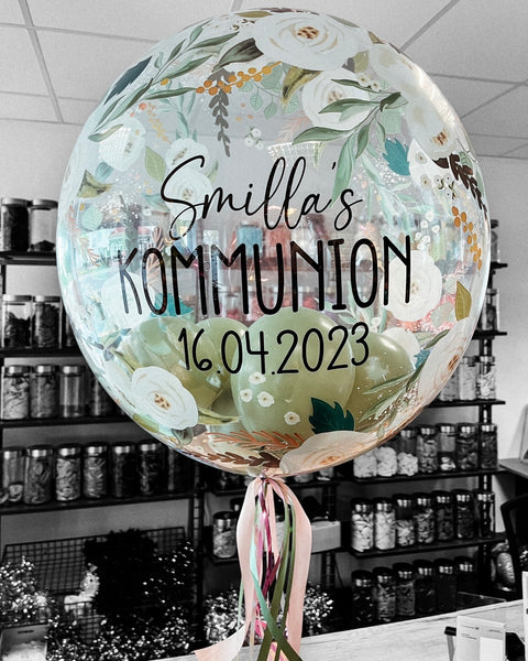 Personalisierter Bubble Ballon floral | gefüllt mit Ballons | ca. 60cm Durchmesser
