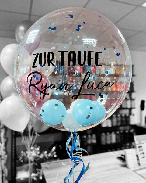 Personalisierter Bubble Ballon clear | gefüllt mit Konfetti & Ballons | ca. 60cm Durchmesser