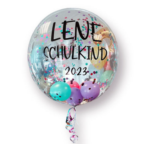 Personalisierter Bubble Ballon zur Einschulung | gefüllt mit Konfetti & Ballons | ca. 60cm Durchmesser