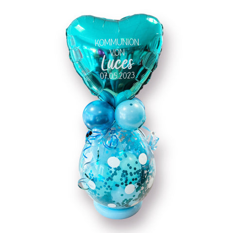 Geschenkballon zum Geburtstag mit personalisiertem Folienherz | Happy Birthday | ca. 95cm | in chrom blau, caribbean blue & türkis