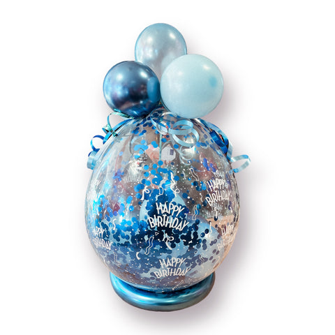 Geschenkballon zum Geburtstag | Happy Birthday | ca. 55cm | pearl light blue, pastellblau & chrom blau