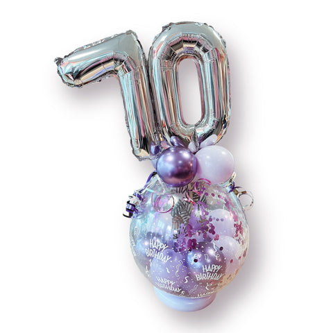 Geschenkballon zum Geburtstag mit zwei Folienzahlen | Happy Birthday | ca. 85cm | chrom lila & pastellflieder