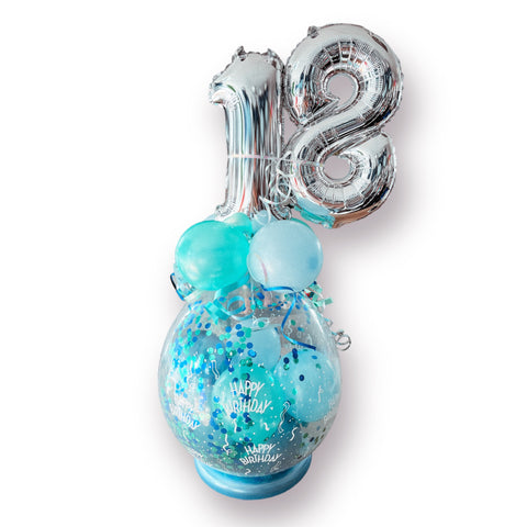 Geschenkballon mit zwei Folienzahlen | Happy Birthday | ca. 85cm | in pastellblau, caribbean blue & pearl mint