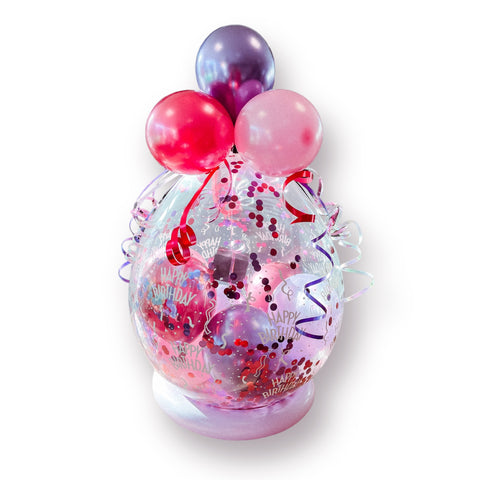 Geschenkballon zum Geburtstag | Happy Birthday | ca. 55cm | in chrom lila, metallic pink & satin fuchsia