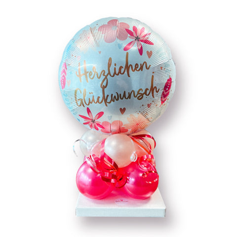 Ballongestell zum Geburtstag | Herzlichen Glückwunsch Folienballon | Latexballons in pearl peach & metallic pink