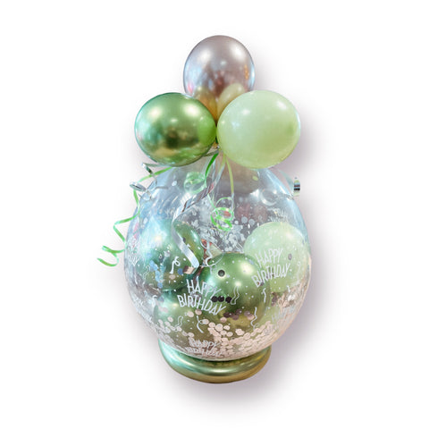 Geschenkballon zum Geburtstag | Happy Birthday | ca. 55cm | in chrom grün, pistazie & chrom champagner
