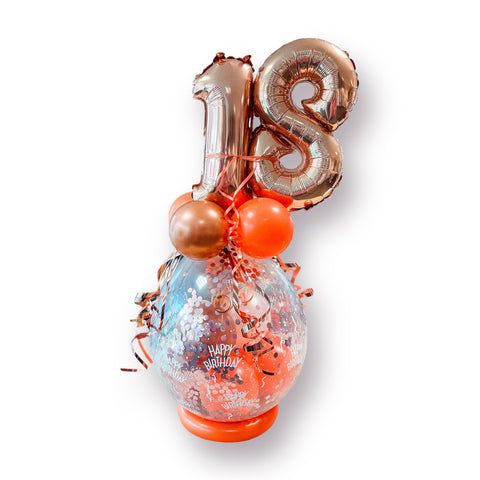 Geschenkballon zum Geburtstag mit zwei Folienzahlen | Happy Birthday | ca. 85cm | in chrom copper, orange & pearl peach