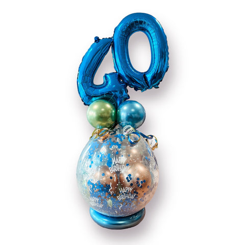 Geschenkballon zum Geburtstag mit zwei Folienzahlen | Happy Birthday | ca. 85cm | in chrom blau, chrom grün & chrom gold