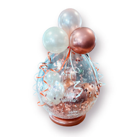 Geschenkballon zum Geburtstag | Happy Birthday | ca. 55cm | in chrom rosé, metallic rosé & pearl peach