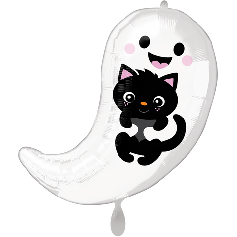 Folienballon Halloween | Geist mit schwarzer Katze | ca. 50cm | inkl. Heliumfüllung