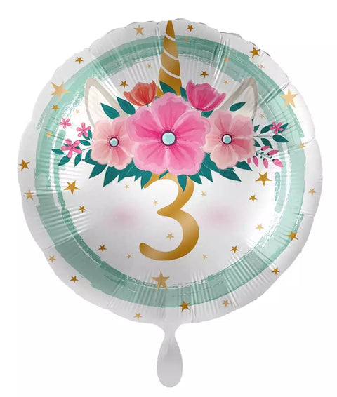 Folienballon zum Geburtstag  | Zahl 1-10 | Einhorn | rund |  45cm | inkl. Heliumfüllung