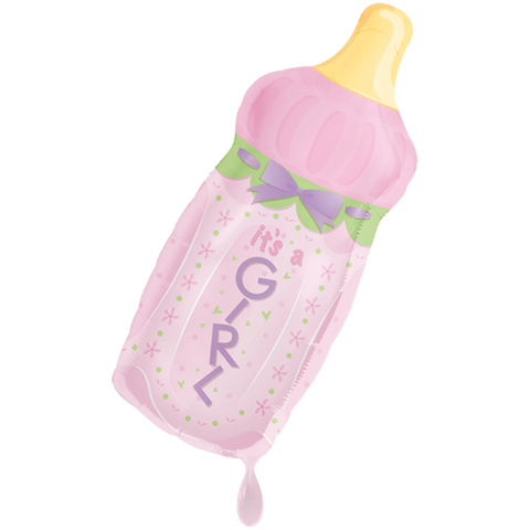 Folienballon zur Geburt oder Babyparty | Flasche It's a girl | ca. 79cm | inkl. Heliumfüllung und Beschwerer