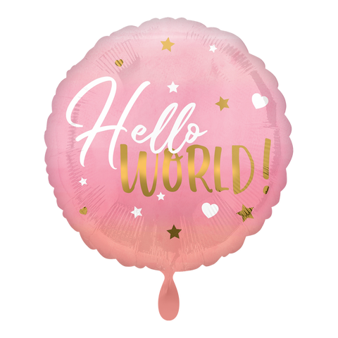 Folienballon zur Geburt | Hello World rosa | 45cm | inkl. Heliumfüllung