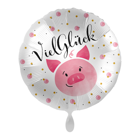 Folienballon Prüfung | Viel Glück mit Glücksschweinchen | ca. 45cm Durchmesser