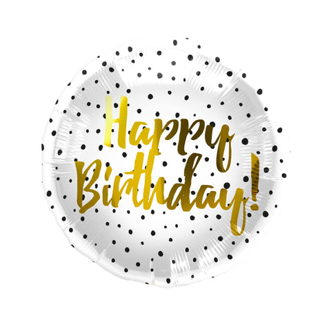 Folienballon zum Geburtstag  | Happy Birthday | gold, schwarz, weiß | 45cm inkl. Heliumfüllung