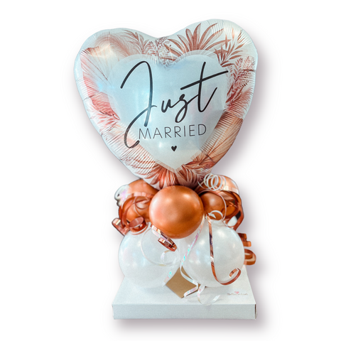 Ballongestell zur Hochzeit | Just Married Folienherz | Latexballons in pearl weiß & chrom copper
