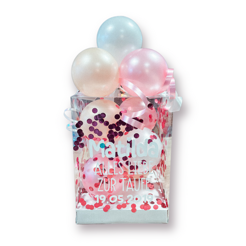 Geschenkbox mit Luftballons in pearl weiß, pearl peach & pearl rosa