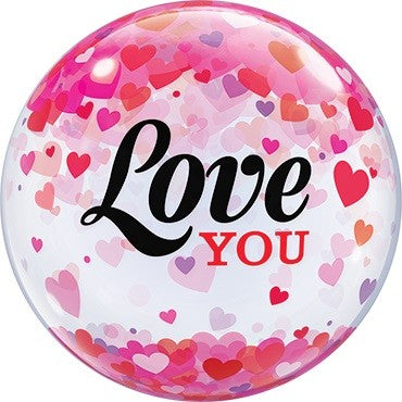 BUBBLE BALLON transparent LOVE YOU | gefüllt mit Ballons & Konfetti in Wunschfarben | inkl. Helium und Gewicht