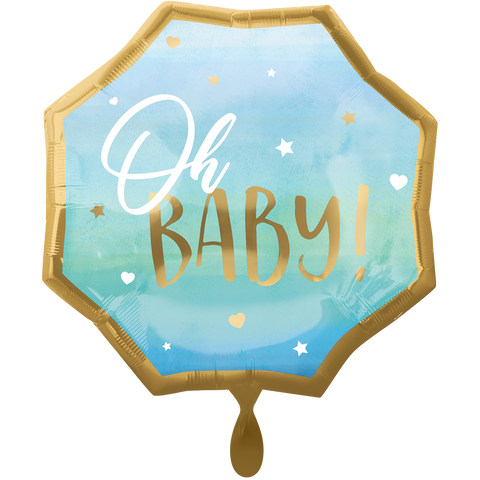 Folienballon zur Geburt oder Babyparty | Oh Baby! | blau & gold | ca. 55cm | inkl. Heliumfüllung