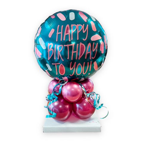 Ballongestell zum Geburtstag | Happy Birthday Folienballon | Latexballons in chrom mauve & chrom pomegranate
