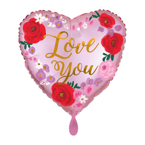 Folienballon Liebe & Valentinstag | LOVE YOU floral | ca. 45cm | inkl. Heliumfüllung