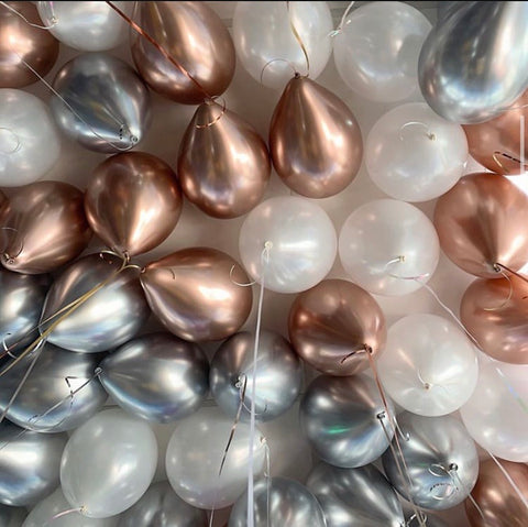 Farbkombi chrom silber, chrom rosé & pearl white | Latexballons 30cm | inkl. Heliumfüllung