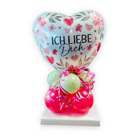 Ballongestell zum Valentinstag oder Jahrestag | Ich liebe Dich Folienherz | Latexballons in metallic pink & pistazie