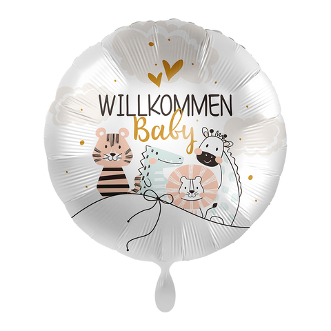 Folienballon zur Geburt | Willkommen Baby mit Tiermotiven  | 45cm | inkl. Heliumfüllung