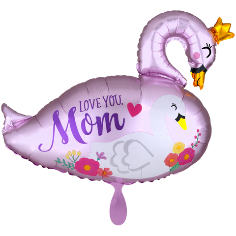 Folienballon Muttertag | Schwan | Love you Mom | ca. 75cm | inkl. Heliumfüllung