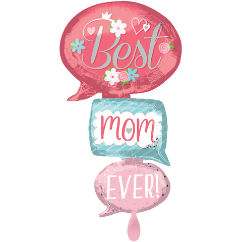 Folienballon Muttertag | Best Mom Ever XXL | ca. 102cm | inkl. Heliumfüllung und Beschwerer